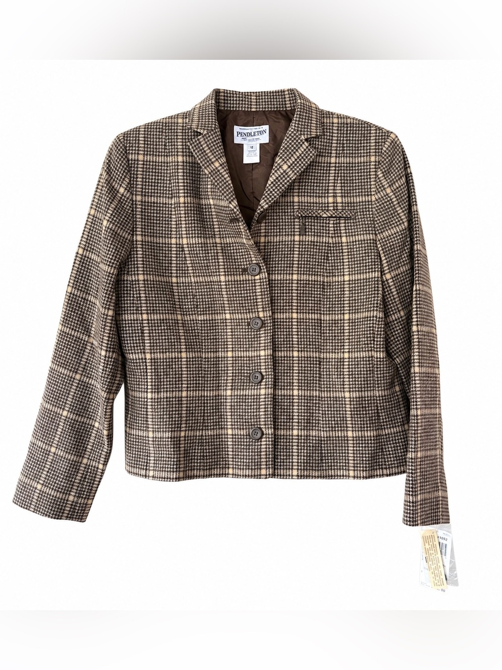Pendleton NWT 100% Virgin Wool Plaid Blazer Petite 12 Brown